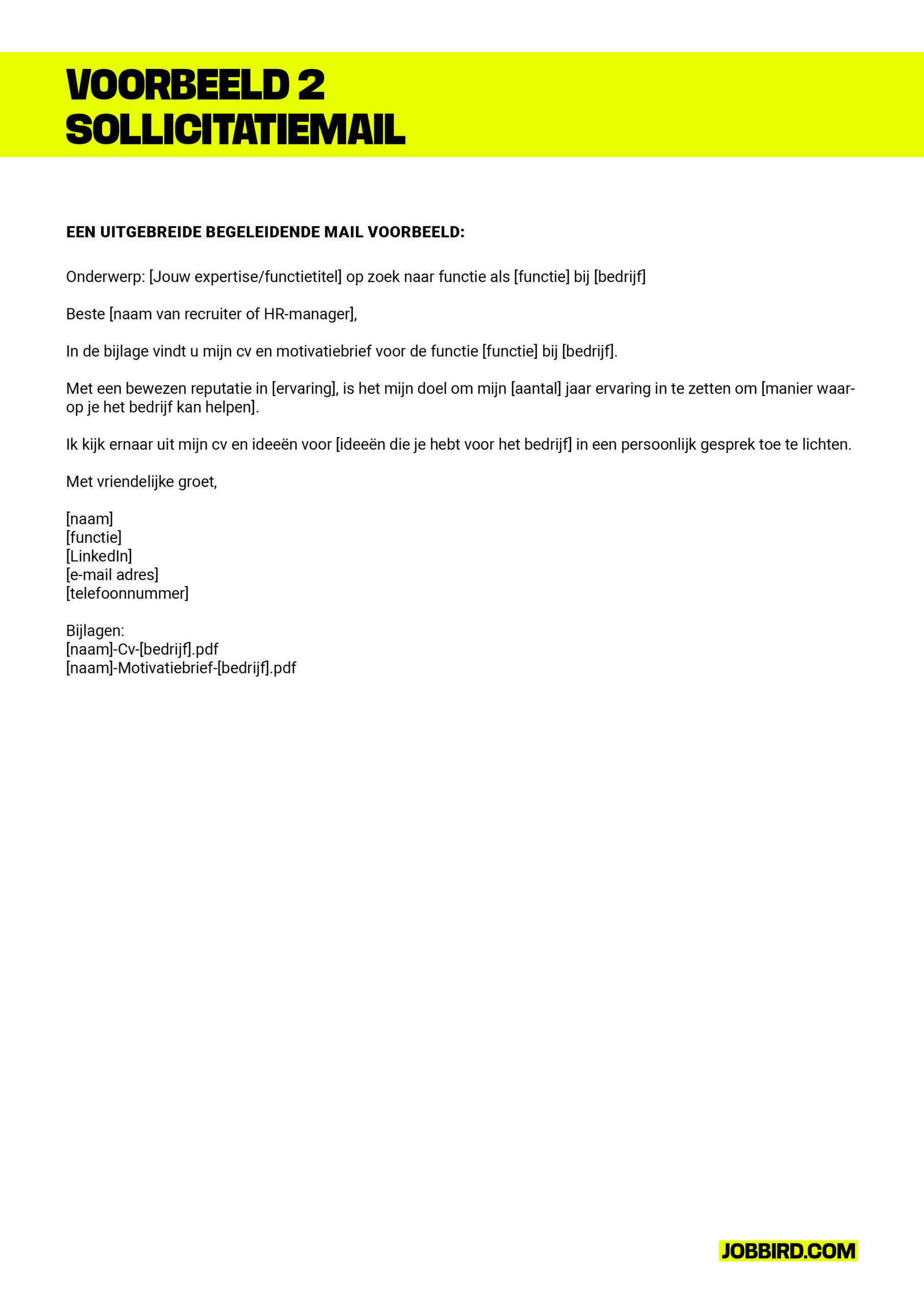 Sollicitatie mail voorbeeld  Begeleidende mail  Jobbird