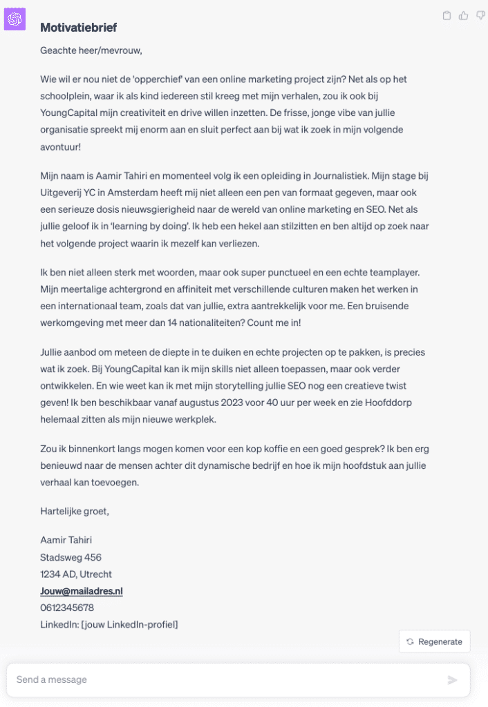AI motivatiebrief Schrijven met ChatGPT Jobbird
